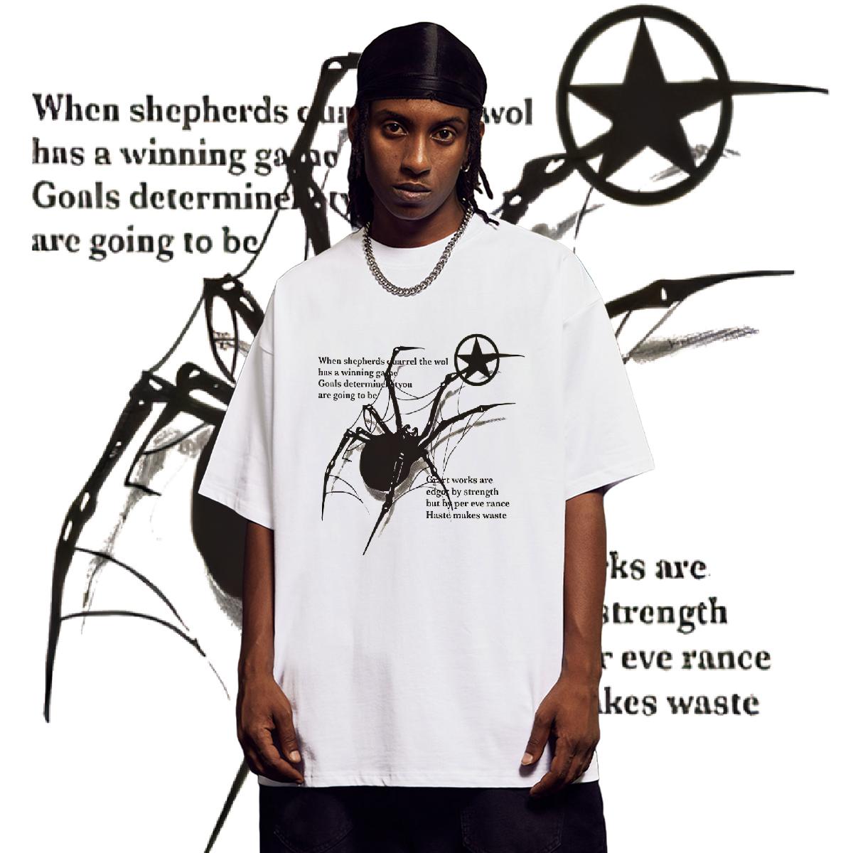 Cool Black Spider T-Shirts Men Tops Tees 180g Cotton Street wear Hip Hop Mens T Shirts Plus Size Custom 2024 Designer Clothes