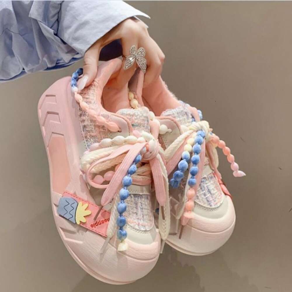 5CM Ladies on Sale Fashion Kawaii Round Toe Lace Up Women's Vulcanized Shoes Spring Flat Outdoor Breathable Women Sneakers 0e020