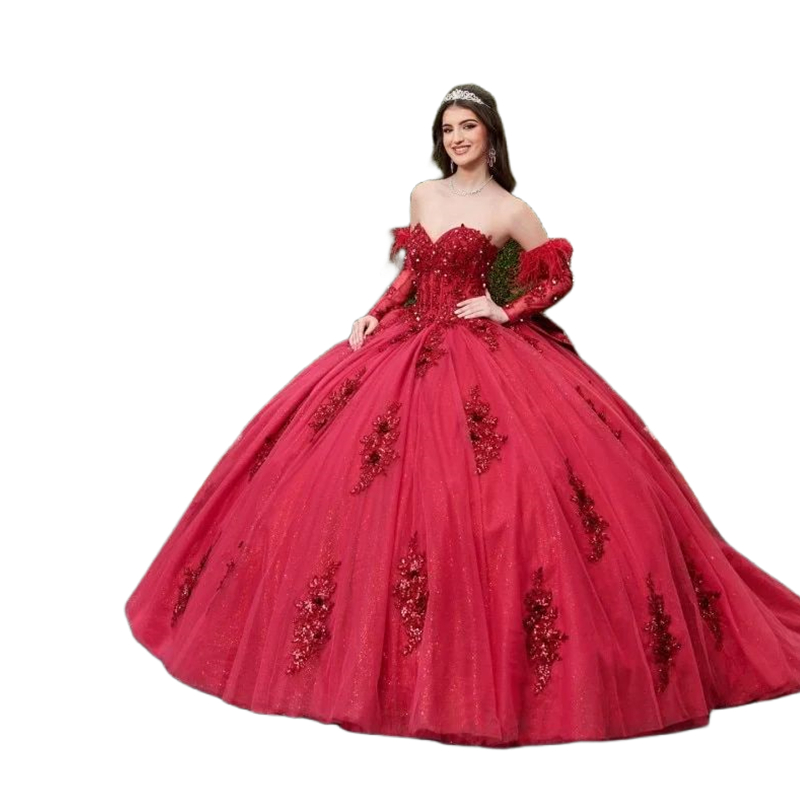 Luxury Princess Quinceanera Dresses With Bow Back Sweetheart Corset Long Burgundy Birthday Party Sweet 16 Dress Glitter Sequins Tulle Ball Gown Vestid