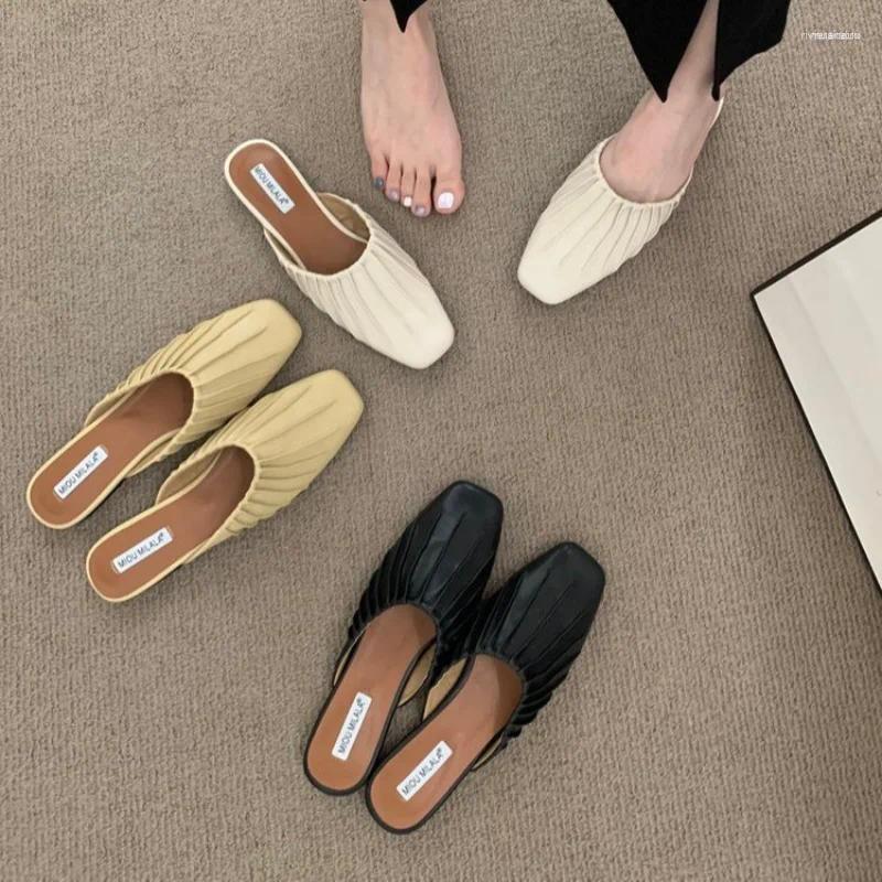Slippers Summer Women Mules Casaul Square Toe Flats Shoes Fashion Comfort Slip On Slides Ladies Outdoor High Quality Sandalias