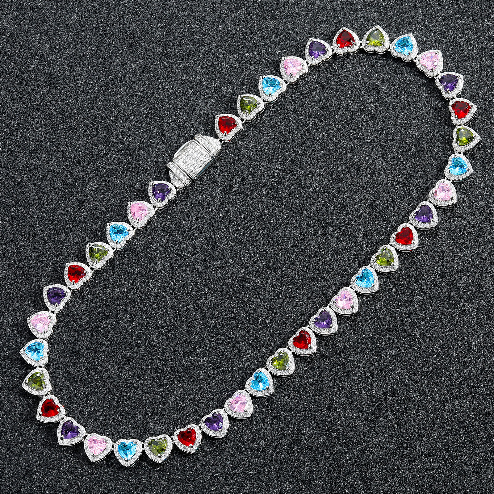 10mm High Quality Hip Hop Colorful Heart Shape Tennis Chain Necklace Women Men Hip Hop Rap Jewelry