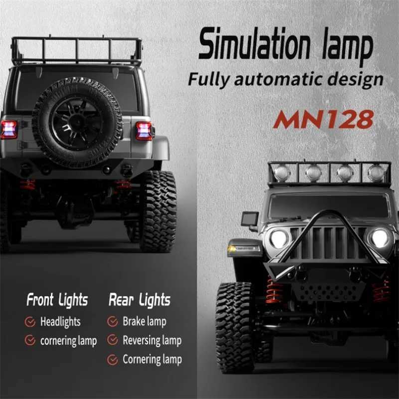 Free shipping Electric/RC RC Track 4x4 MN128 2.4G Climbing Professional with LED Light Full Scale Remote Control Car Toy Suitable for Boys Gift