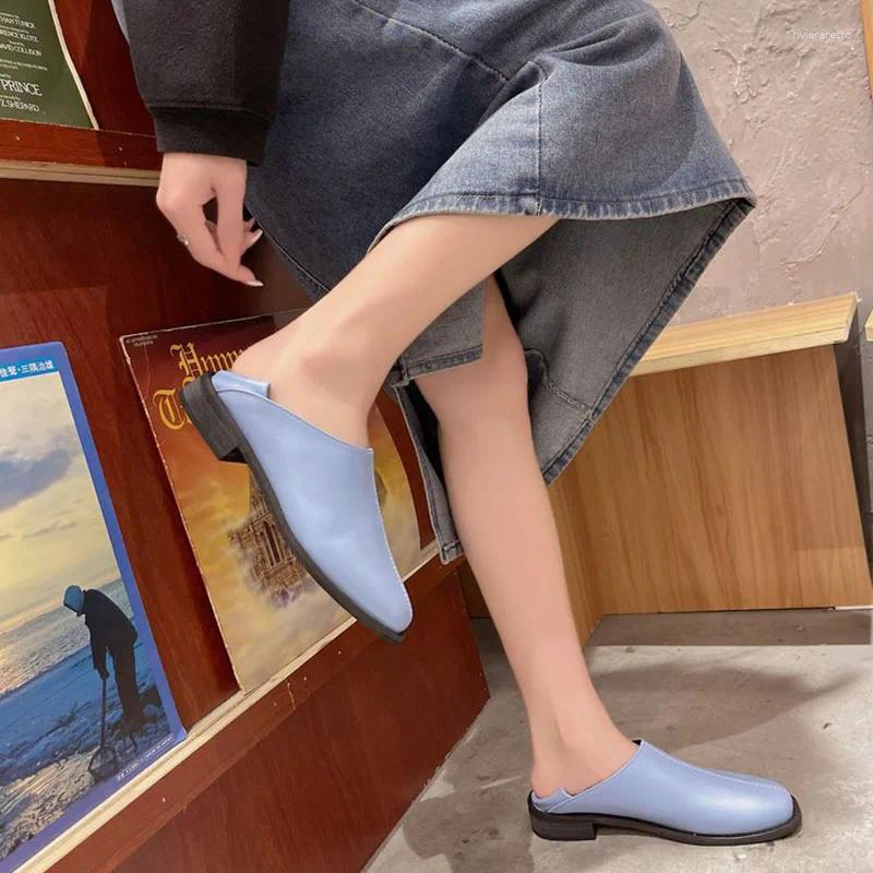 Casual Shoes 2024 Spring V Open Sewing Leather Woman Square Toe Grandma Gloves Flats Female Mules Slip On Loafers