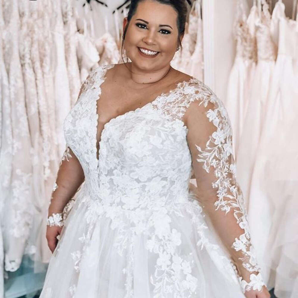 Plus Size Dresses Applique Sweetheart Long Sleeves Floor Suitable For Wedding Formal Vestidos De Mujer 0605