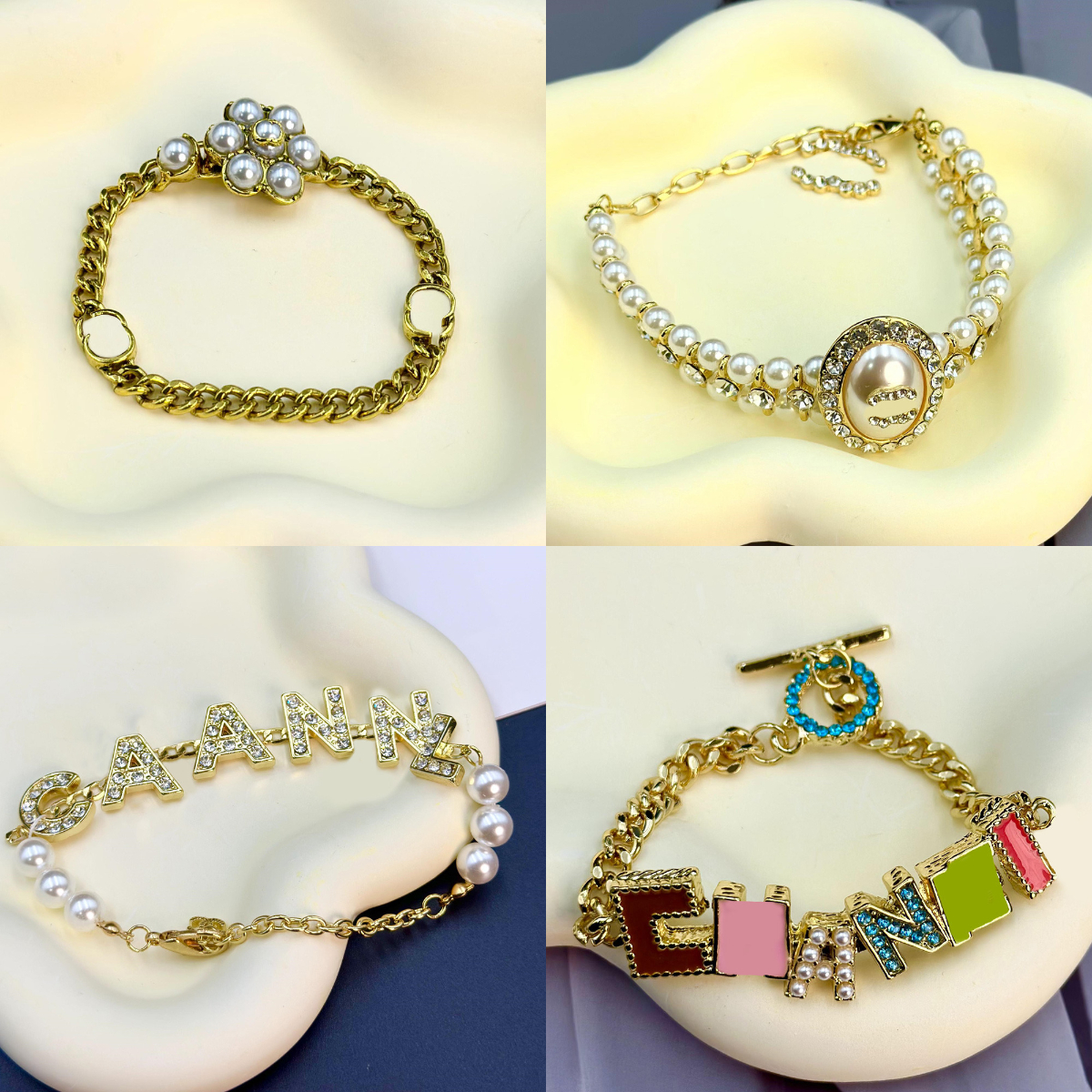 Classic Designer Chains Bangles Wristband Cuff Brand Letter Crystal Pearl Bracelet for Women High Quality Stainless Steel Jewelry