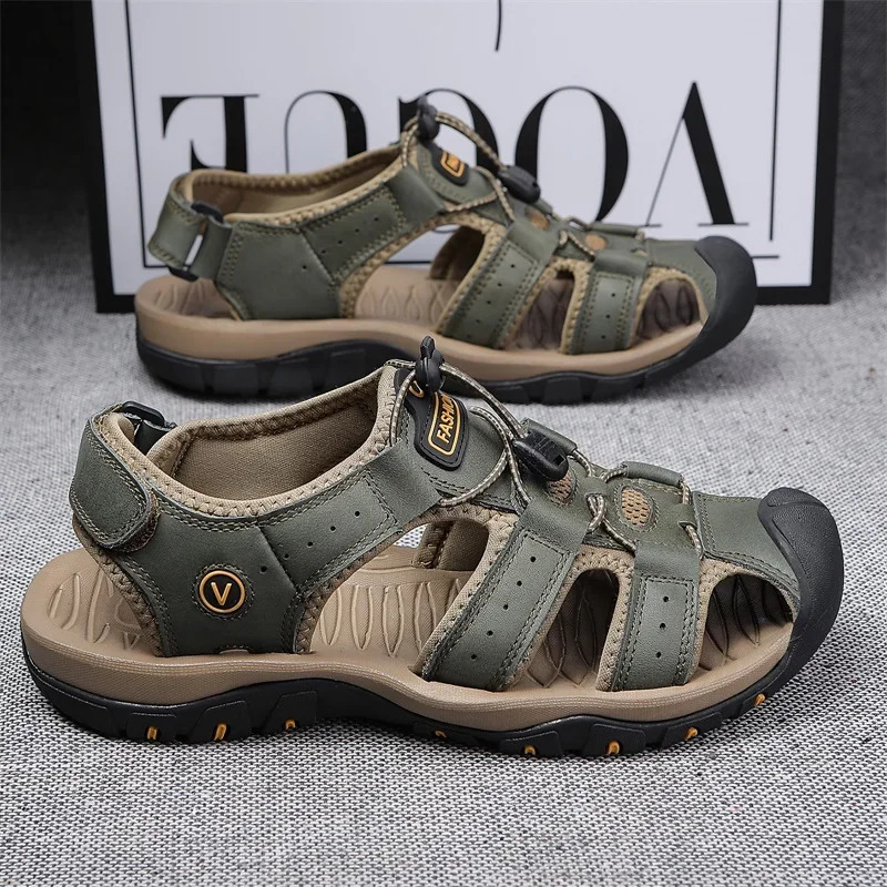 selling summer mens sandals outdoor anti slip mens beach sandals handmade genuine leather mens shoes fashionable mens sports shoes 240605