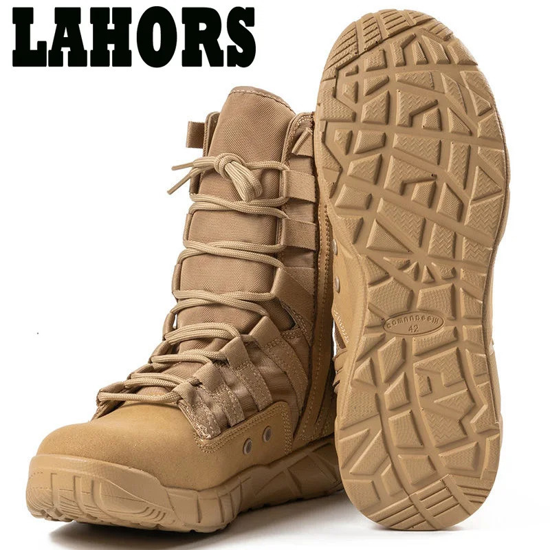 Free delivery of LAHORS light military tactical combat boots mens outdoor hiking desert army shoes breathable mens ankle boots 240605