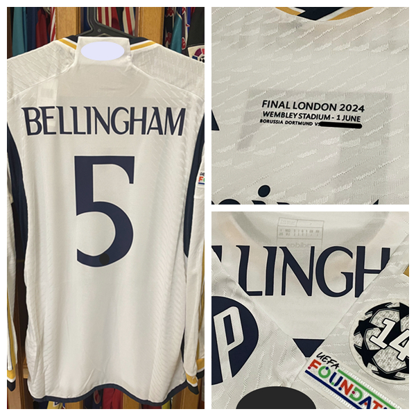 Match Worn Player Issue 23/24 home final Shirt Jersey Long sleeves BELLINGHAM VINI KROOS Football Custom Name Patches Sponsor