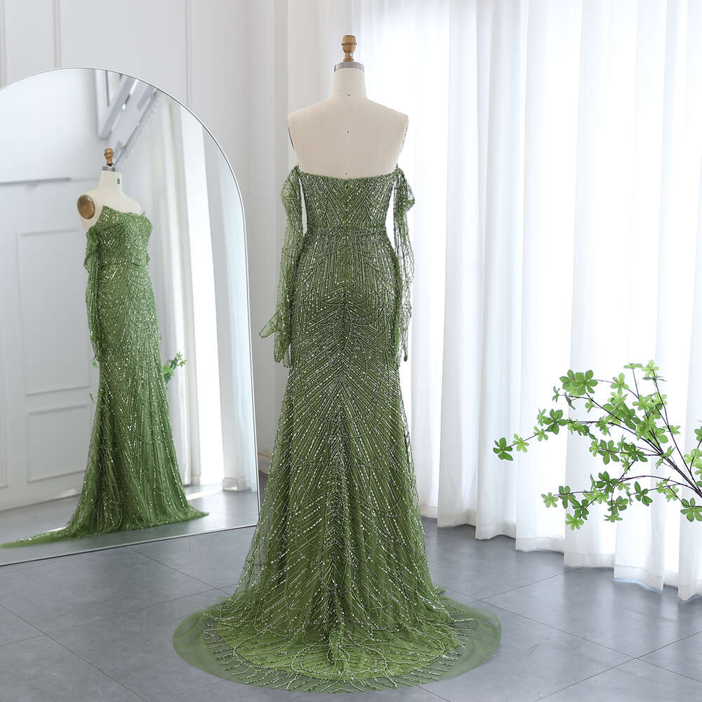 Sharon Said Dubai Mermaid Green Evening Dresses with Gloves 2024 Elegant Saudi Arabia Women special Party Gowns SS306