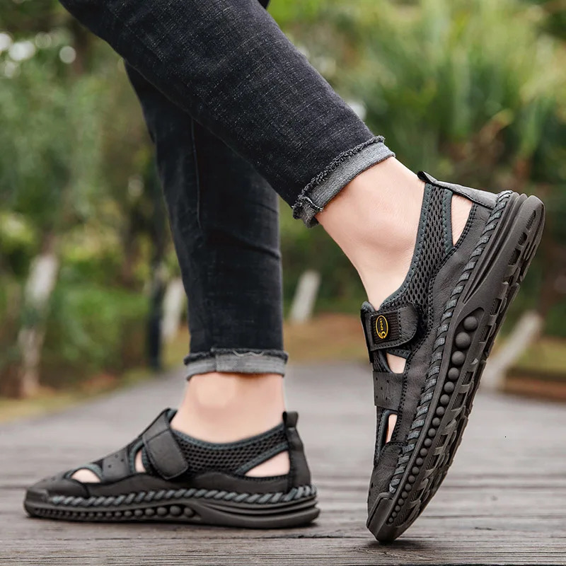 Summer Mens Sandals Handmade Mesh Sports Shoes Casual Breathable Mens Sandals Outdoor Walking Comfortable Mens Sandals Large Size 240605