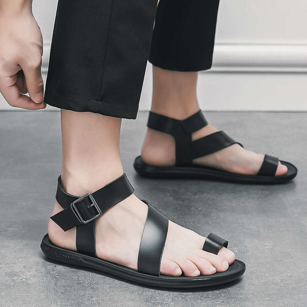Summer Men Shoes Casual Leather Solid Color Open Toed Slip On Flat Sandals Beach Flip Flops Plus Size Sandalias Hombre Ddmysaturn