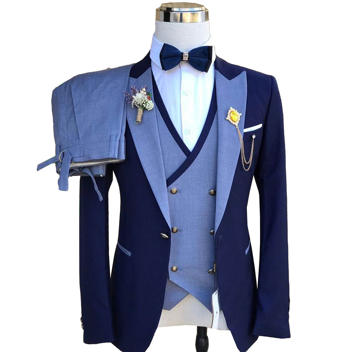 Elegant Men's Wedding Crystal Notched Lapel One Button Blazer Single Breasted 2 Pieces Set Groom Prom Party Birthday Custome Size