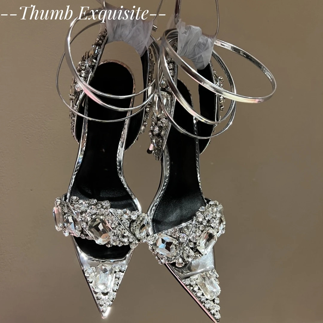 Rhie Gladiator Womens Heels Lace up Banquet Crystal Shoes Summer Slim High Heel Sandals 240605