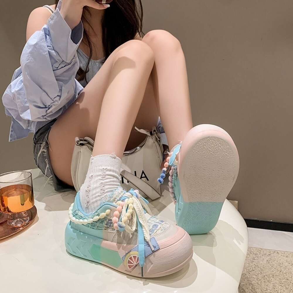 5CM Ladies on Sale Fashion Kawaii Round Toe Lace Up Women's Vulcanized Shoes Spring Flat Outdoor Breathable Women Sneakers 0e020
