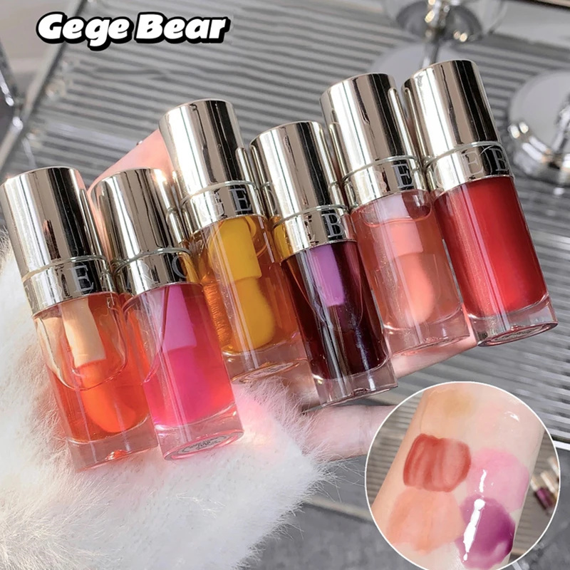 Colored Lipstick Oil Jelly Violet Glass Oil Moisturizing Transparent Plumper Gloss Makeup Nutritious Liquid Lipstick Big Brush Lip Care lip gloss