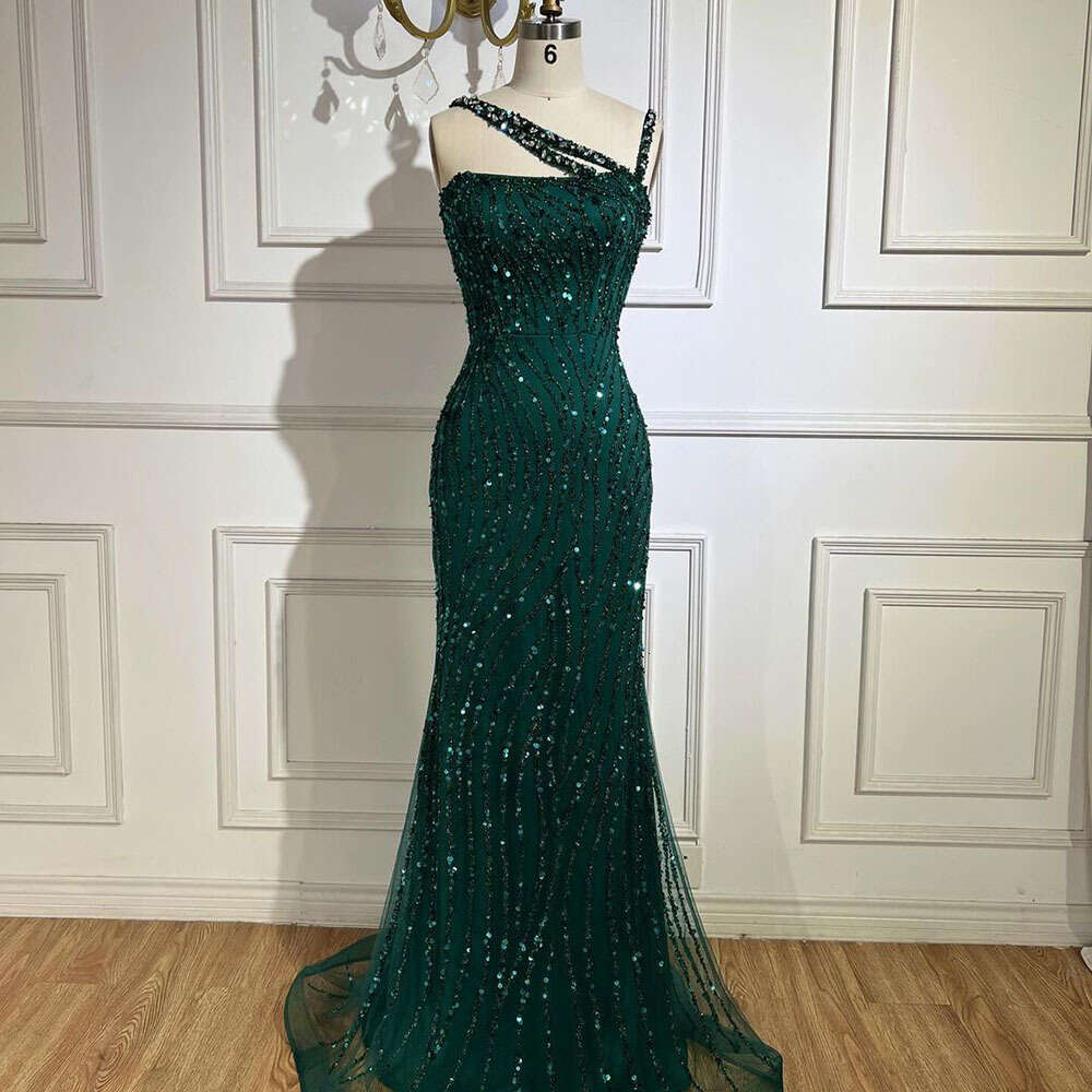 Serene Hill Green One Shoulder Mermaid Elegant Beaded Red Evening Dress Gown for Women's specialParty 2024 LA72340