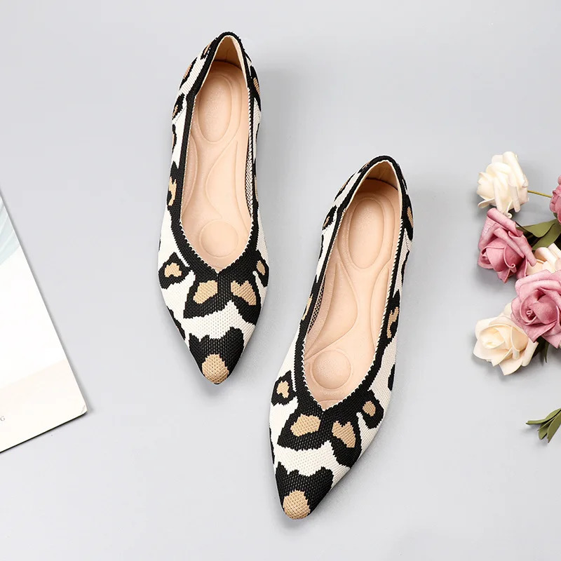 Breathable Polyester Shoes Women Spring Flats Pointy Toe Ballerinas Ladies Stretch Knitted Loafers Femme Daily Dress Mocasines 240605