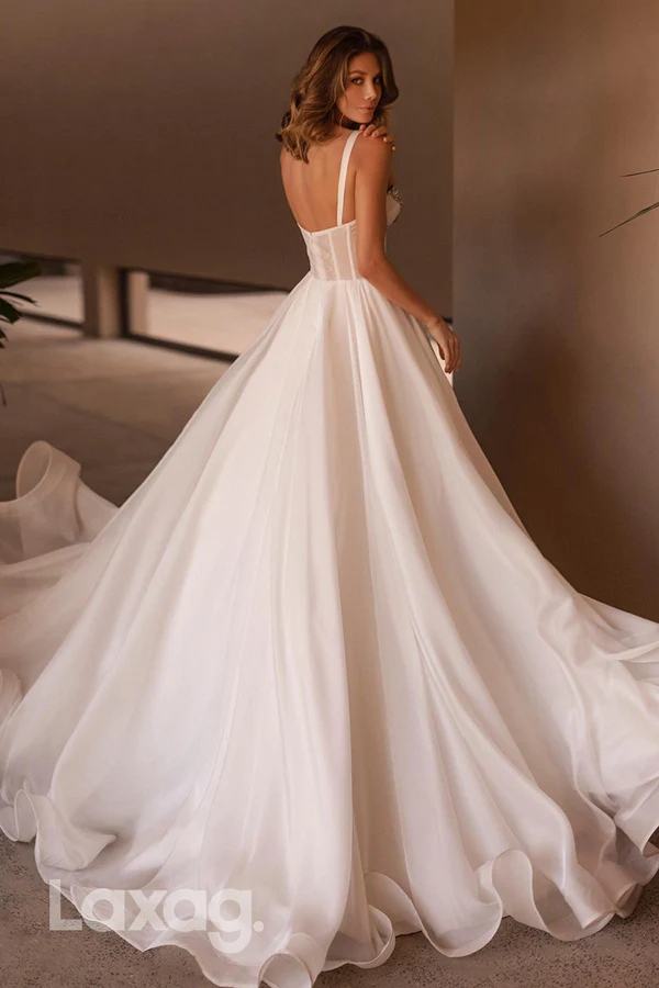 2024Elegant Long V Neck Satin Plus Size Wedding Dresses Sleeveless with Bow A Line Sweep Train Bridal Gowns for Plus Size