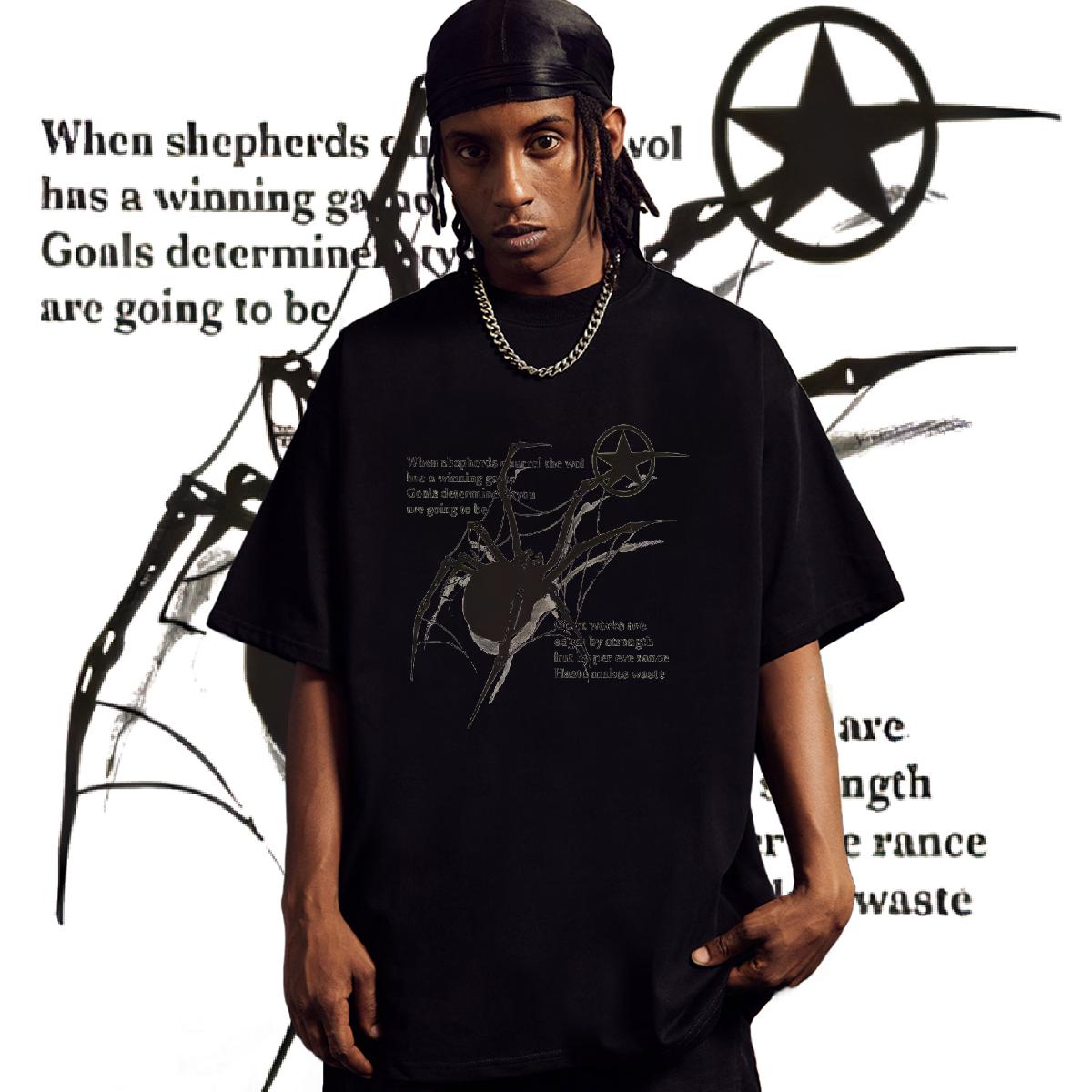 Cool Black Spider T-Shirts Men Tops Tees 180g Cotton Street wear Hip Hop Mens T Shirts Plus Size Custom 2024 Designer Clothes