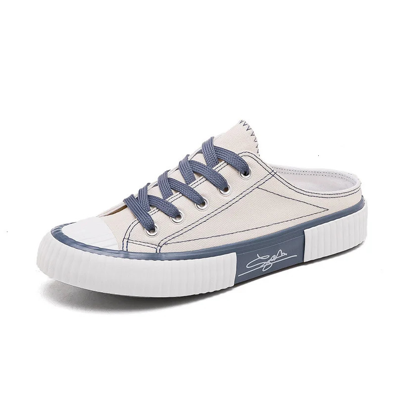 Casual Summer Shoes Sneakers Womens For Women Canvas Flats Backless Lace Up Slip On Half Slippers atos Mujer Laofers 2406