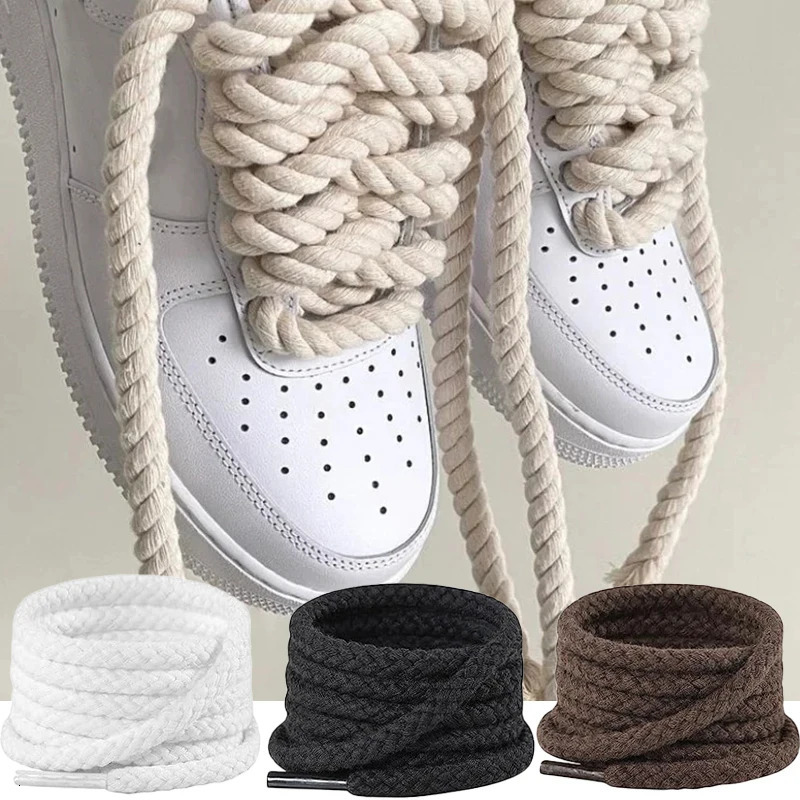 1Pair 120140160CM Bold Cotton Linen Twist Weave Shoelaces Wood Rope Laces Men Women Trend Personality Sport Casual Shoes 240520