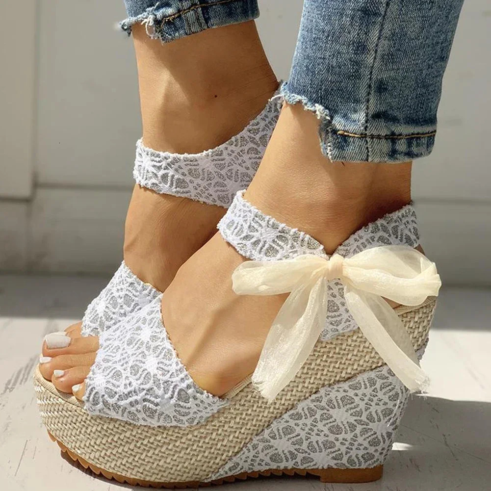 Lace Leisure Women Wedges Heeled Women Shoes 2024 Summer Sandals Party Platform High Heels Shoes Woman 240605