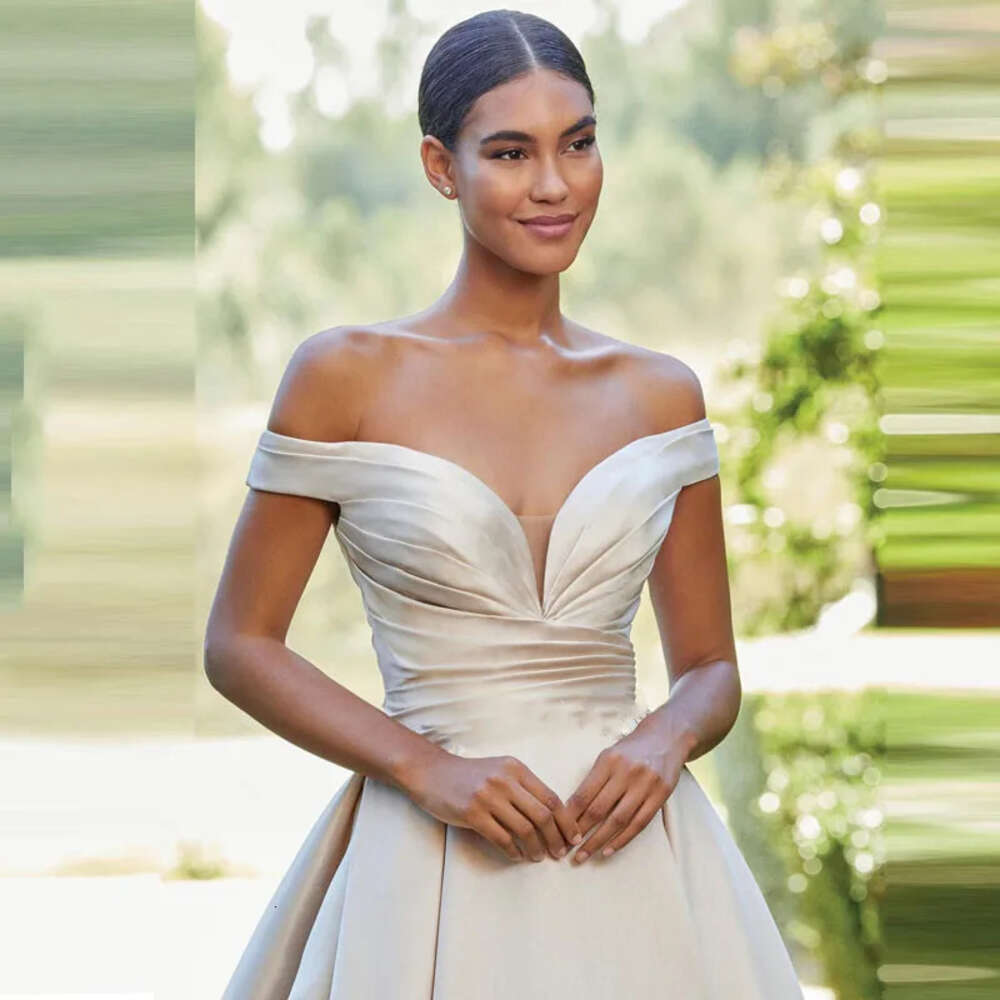 Simple Pleat Satin Sweetheart Wedding Dresses 2025 Women Off The Shoulder Vestido De Novia Bridal Gown With Pockets 0605