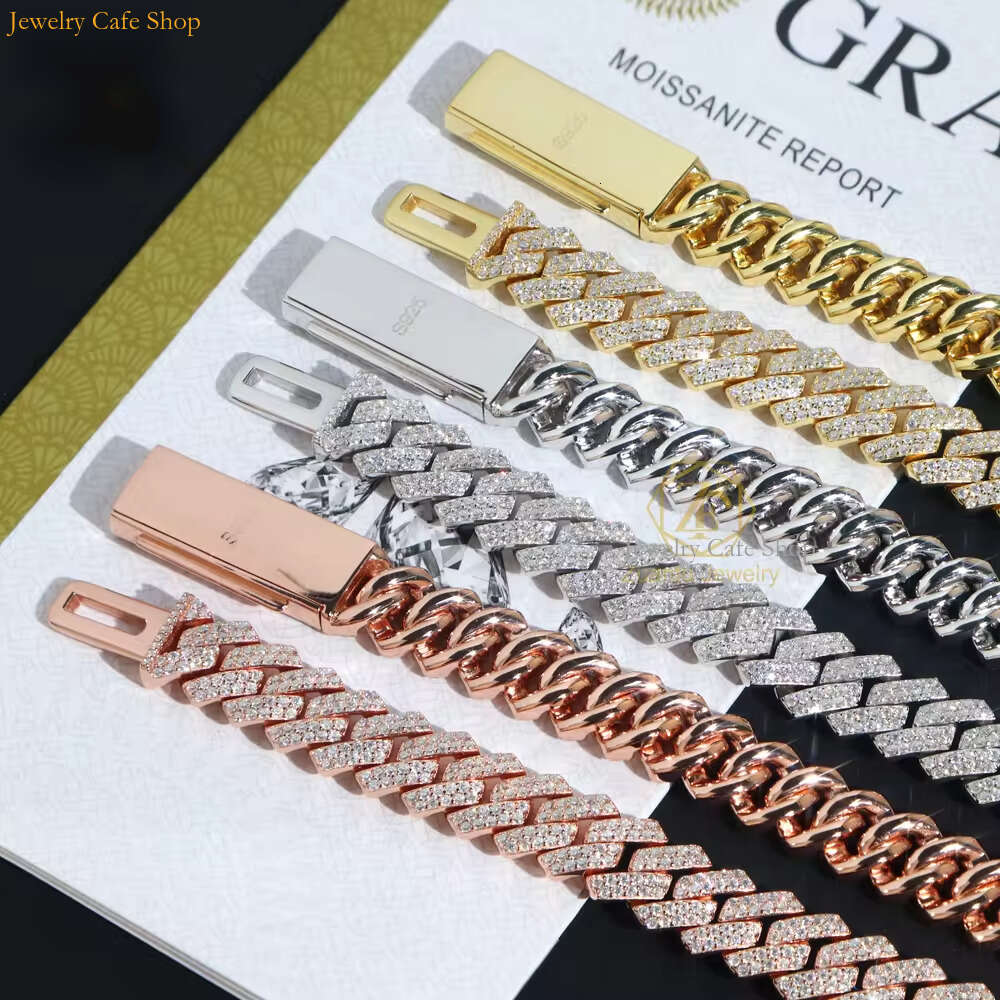 Pendant Necklace Bracelet Hip Hop Style Iced Out Jewelry 10mm 12mm 14mm Width 2 Raws Diamond Sterling Sier VVS Moissanite Cuban Link Chain Designer Ne