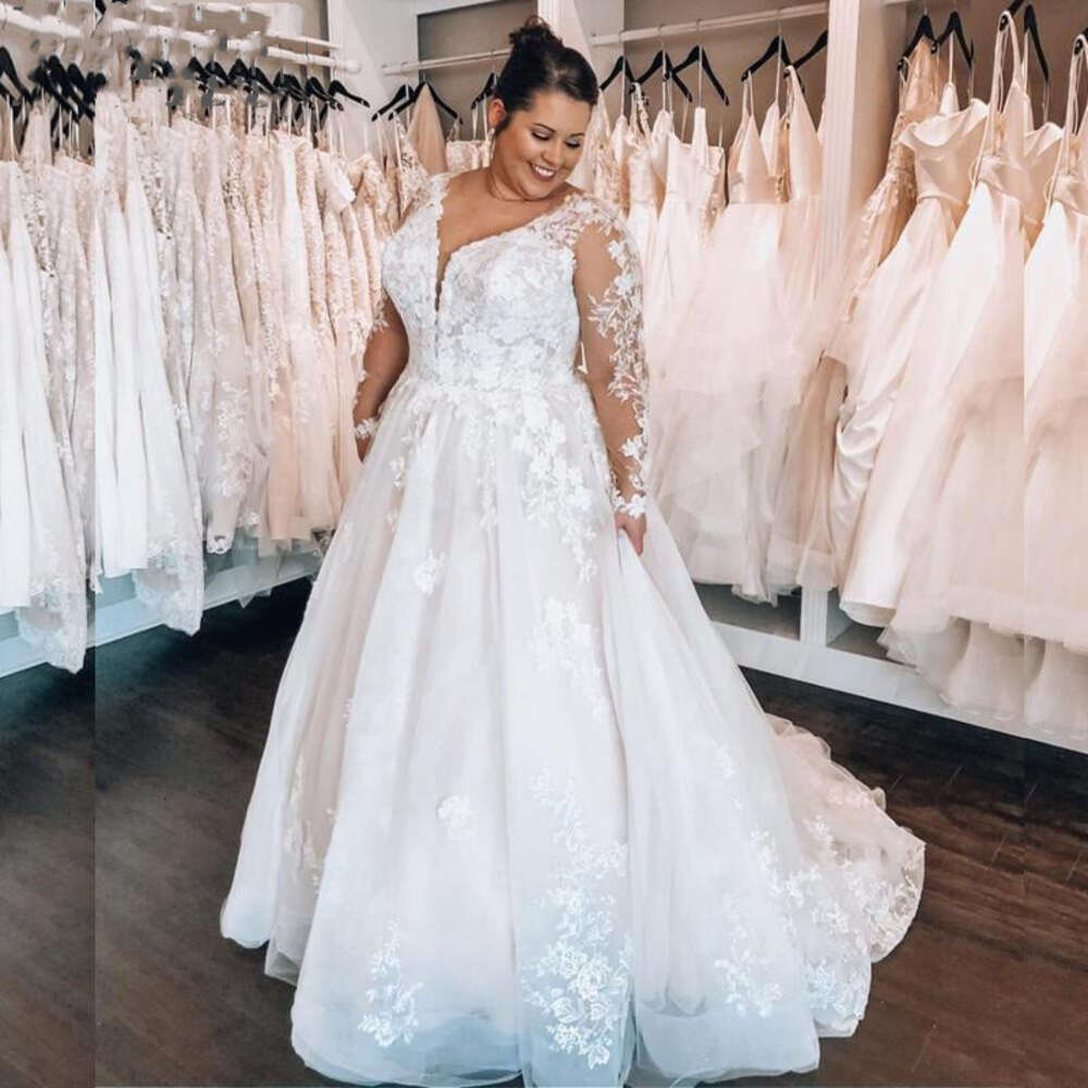 Plus Size Dresses Applique Sweetheart Long Sleeves Floor Suitable For Wedding Formal Vestidos De Mujer 0605