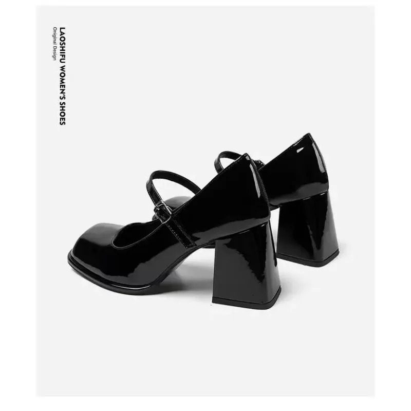 Mary Janes Vintage Black Sandals Woman Buckle Non-Slip Casual Medium Heels Office Ladies Solid Elegant Heels Korean Summer 240605
