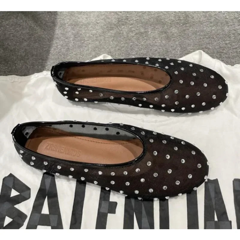 Simple ballet casual walking womens rhie sliding shoes 2024 fashionable mesh flat dance sandals 240605