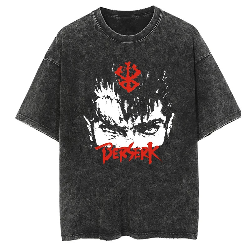 Anime Manga Graphic T-shirt for Men Women Retro Washed Cotton Tees Tops Oversized Tshirt Harajuku Gothic Streetwear Outfits 240601