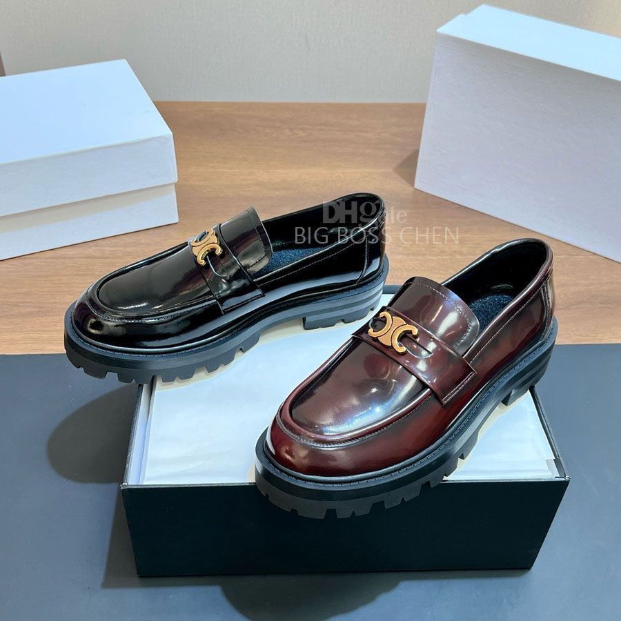 Top quality Brown loafers Platform shoes Genuine Leather slip on shoes womens Dress shoes Luxury designer loafers laidy Factory footwear With box