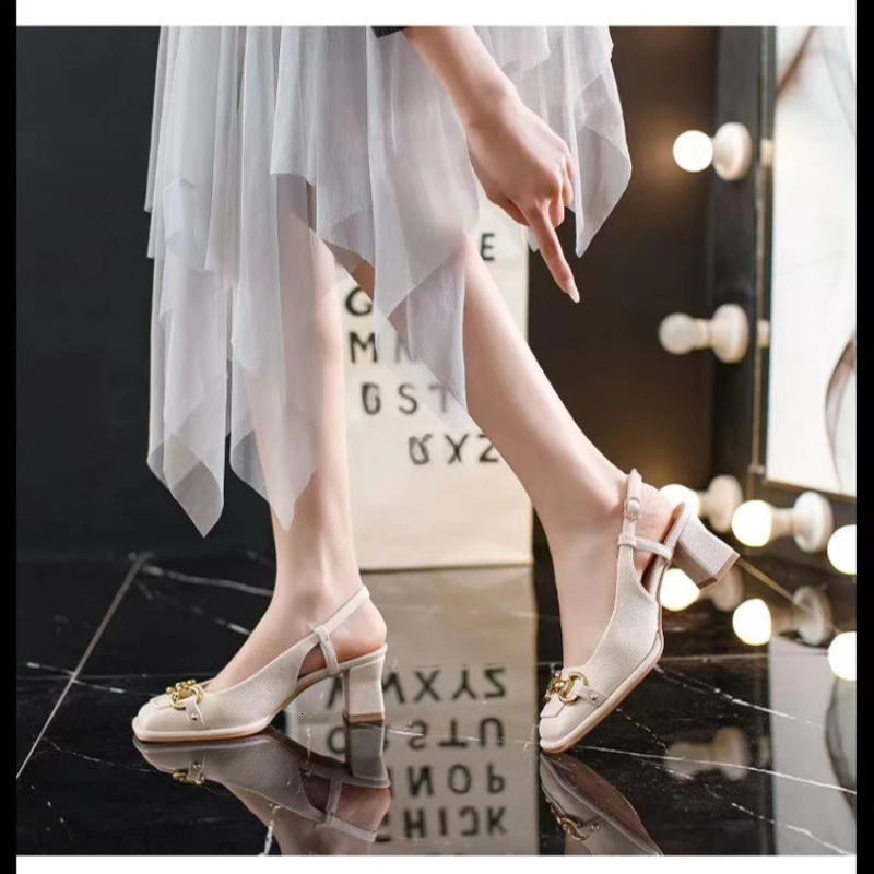 Womens Mid-heel Summer French Style Flat Casual Sandals Chunky Heel Mary Jane Shoes Black Green Talon Femme 240605
