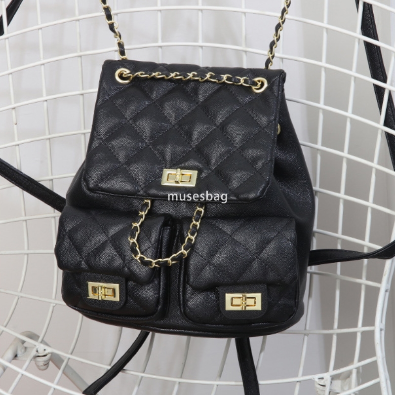 New niche design backpack, small fragrant style diamond grid backpack, fashionable college style chain, large capacity backpack