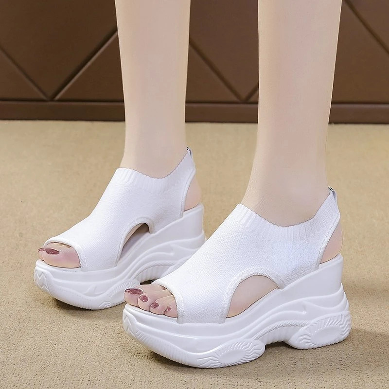 Womens Sandals Summer Wedge Heel Elastic Cloth Cover Foot Ladies Sandals Thick-soled Fashion Trifle Elevation Casual Shoes 240605