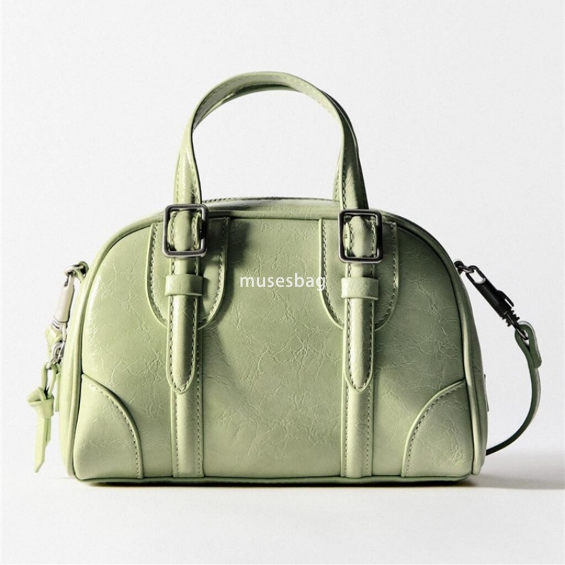 New Single Shoulder Crossbody Women Fashionable Large Capacity Soft Leather Handheld Boston Round Bag 7044