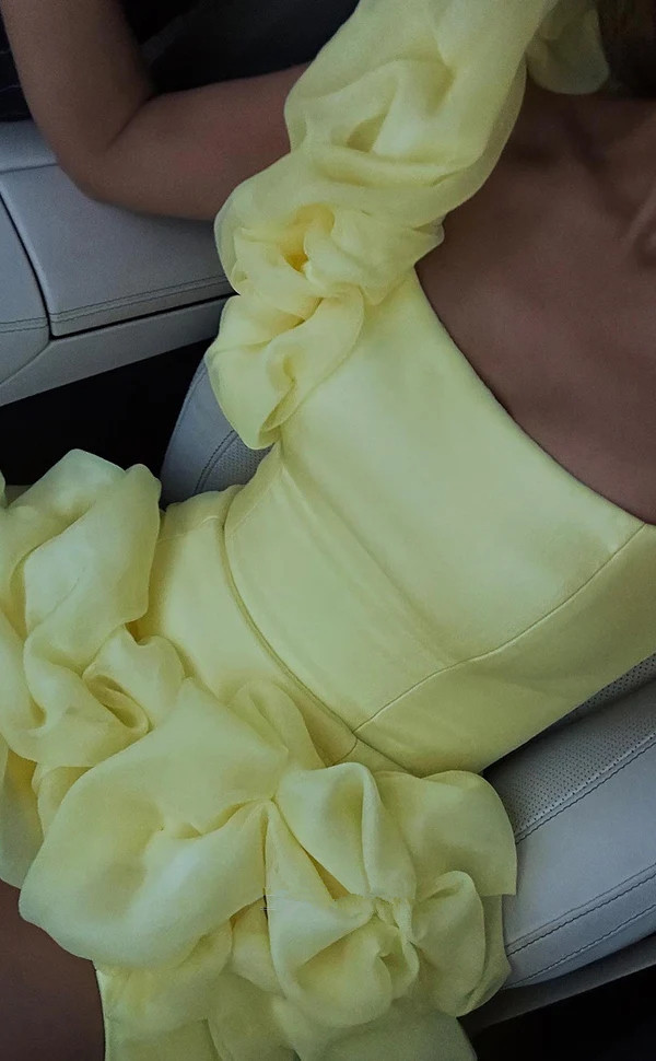 Yellow Ruffles Homecoming Dresses 3D Ral One Shoulder Short Prom Birthday Party Mini Tail Dress Vestidos De Novia 6660312