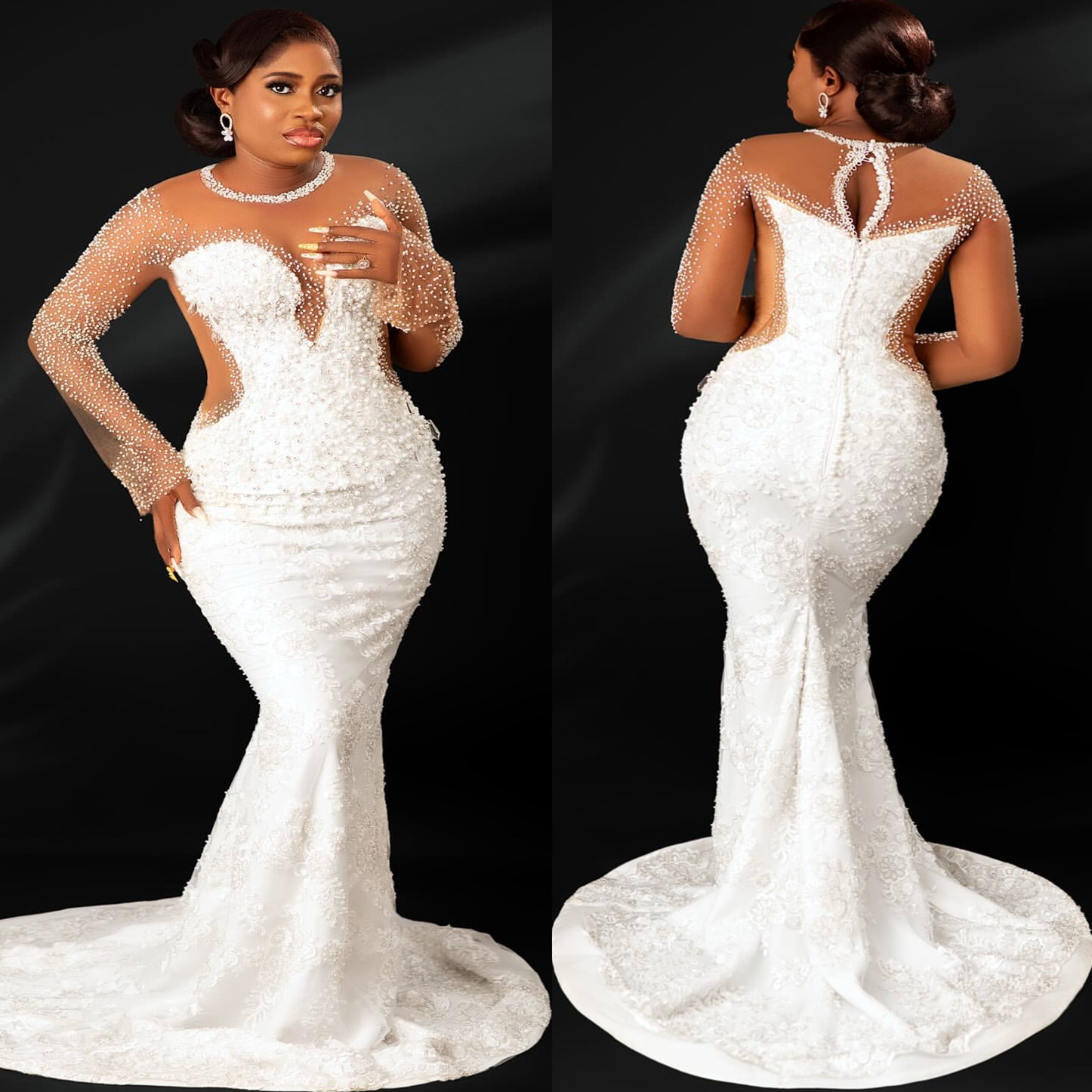 Aso Ebi 2024 White Lace Mermaid Wedding Dresses Sheer Neck Beaded Luxurious Vintage Bridal Gowns Dresses ZJ240
