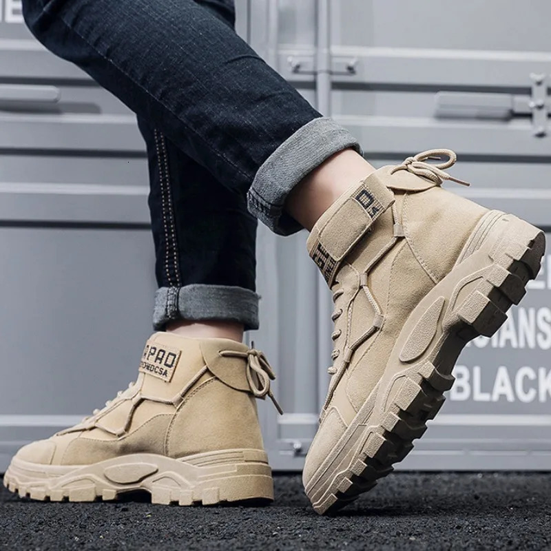 2024 Mens Tactical Military Combat Boots Outdoor Anti slip Hiking Shoes Mens Lace Platform Footwear Boots Botas Masculinas 240605