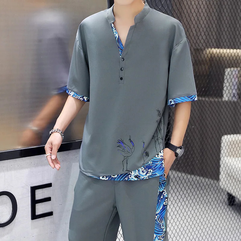 Shirts Pants autumn 100% Cotton linen Sportswear Mens Casual Sets spring Male Fashion trousers and shirts men 240530
