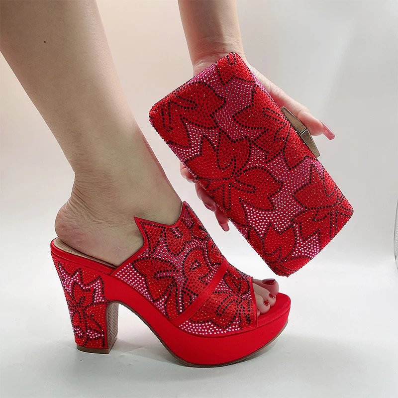 Fashion Top Italian Elegant Clutch Bag Bright Diamond Summer Party High Heels Womens Shoes 240605