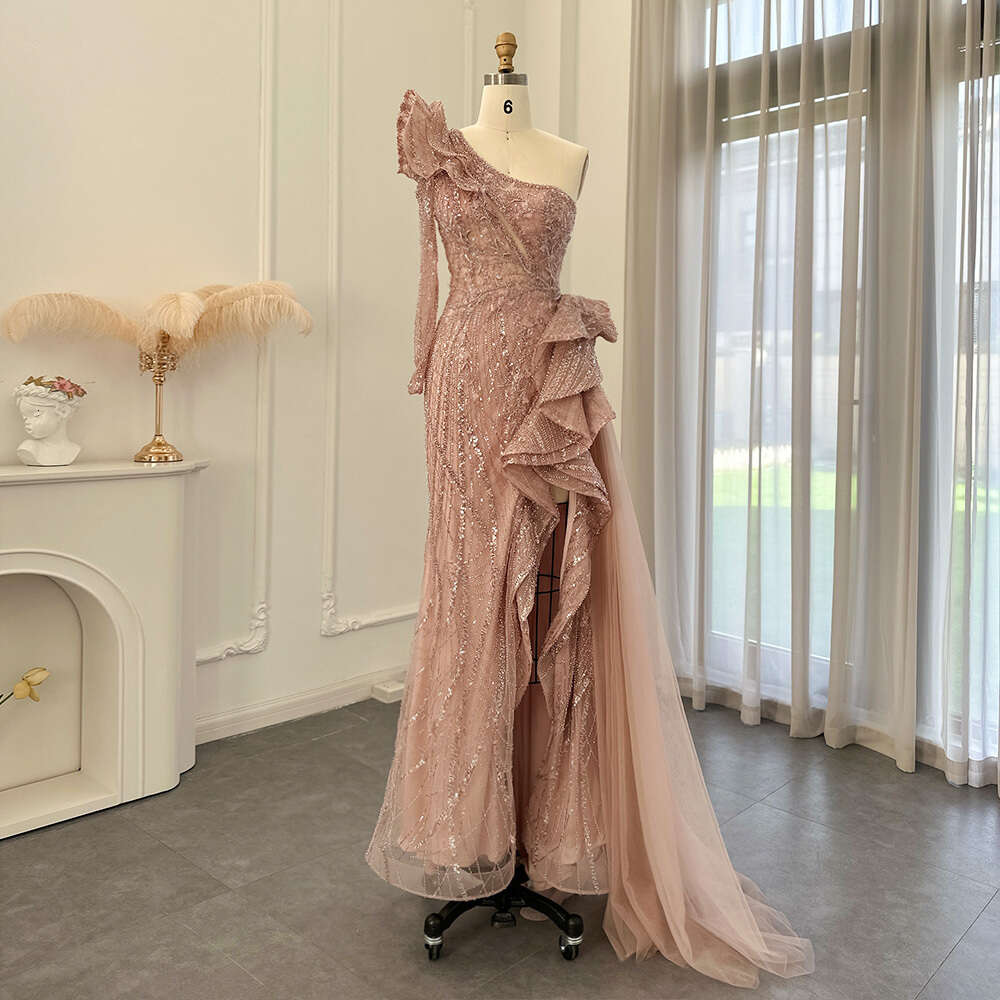 Sharon Said Fuchsia One Shoulder Dubai Evening Dresses Arabic Side Slit Mermaid Prom Formal Dress for special SS360