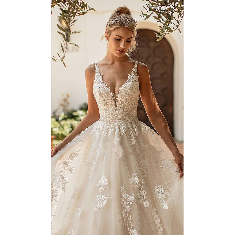 Elegant Boho Dresses V Neck Princess Lace Appliques Tulle A E Wedding Boheimian White Ivory Bridal Dress