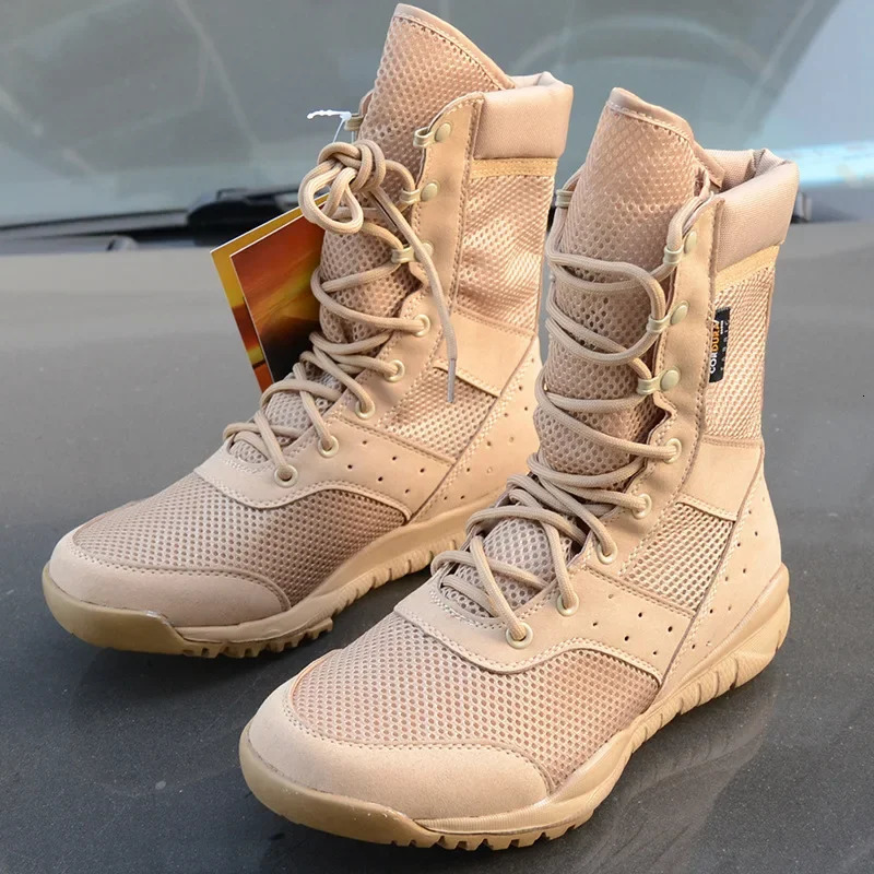 Summer Combat Training Boots Work Shoes Lightweight Mesh Breathable Military Tactical Boots 34-49 Plus Size Outdoor Hiking Boots 240605