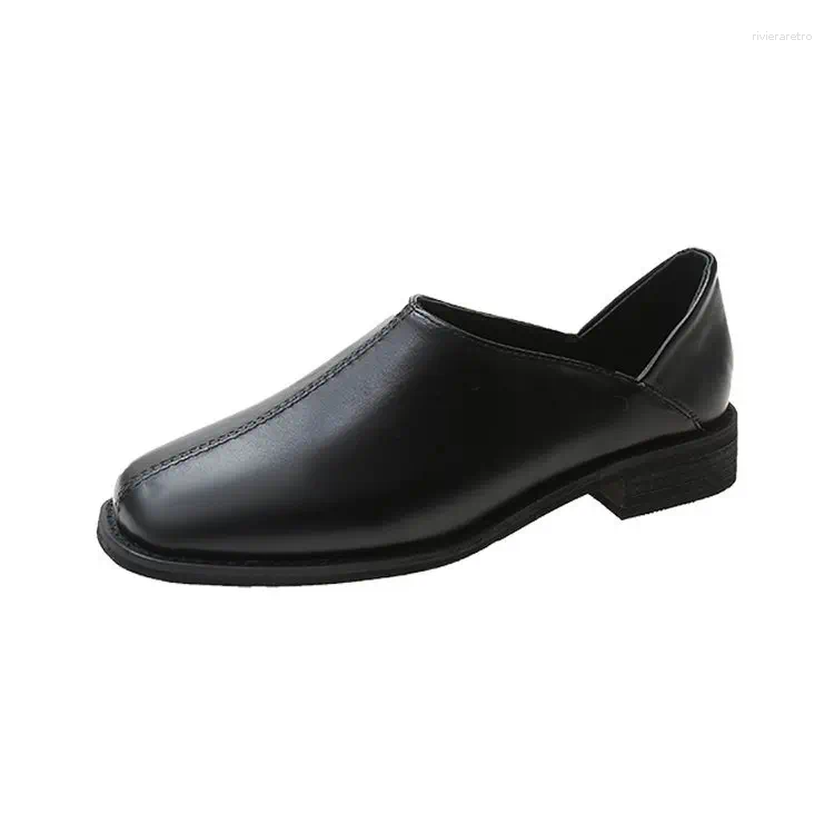 Casual Shoes 2024 Spring V Open Sewing Leather Woman Square Toe Grandma Gloves Flats Female Mules Slip On Loafers