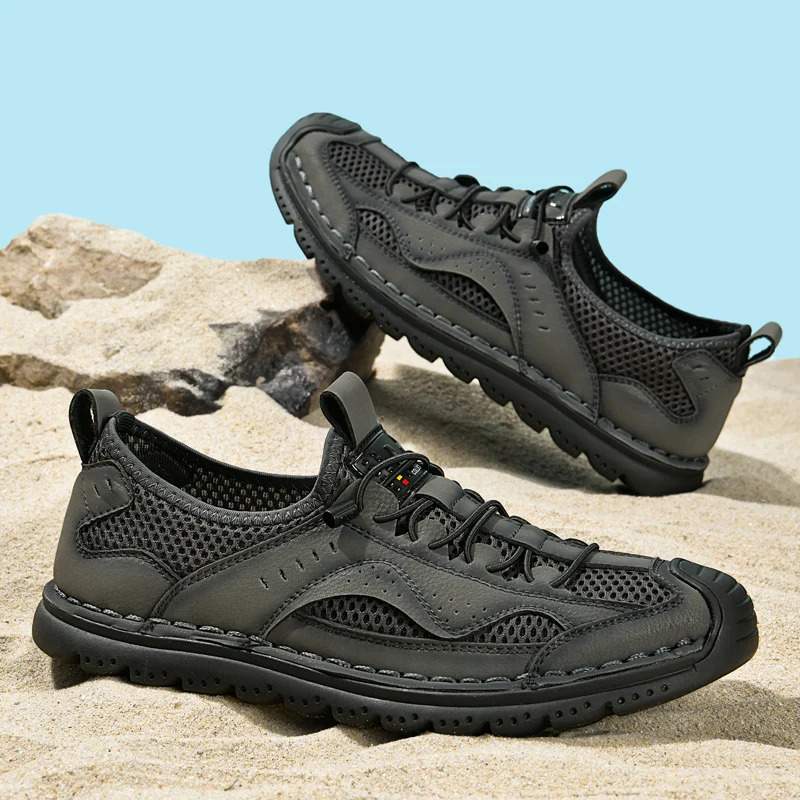 Mens summer casual shoes fashionable and breathable walking shoes thick soled boat shoes soft flat soled mens shoes outdoor anti slip mens shoes 24060