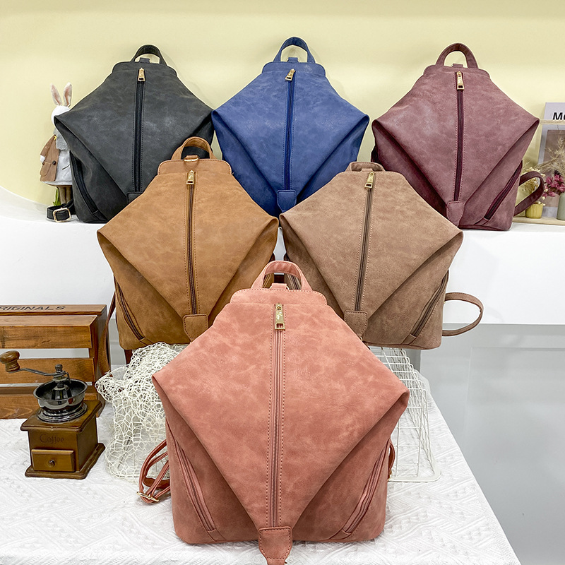 Wholesale women's shoulder bag personalized folding fashion handbag simple solid color padded leather womens backpacks travel outdoor leisure backpacks 232#