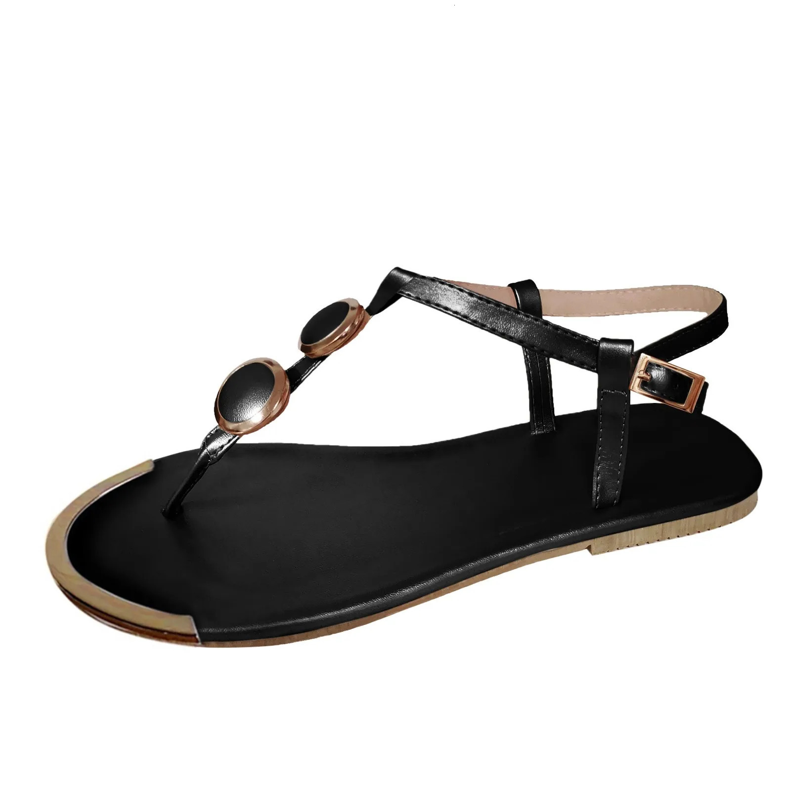 Gold Sandal For Women Open Toe Metal Buckle Decro Clip Shoes Casual Roman Flip Flops Summer Ladies Beach Sandals 240605