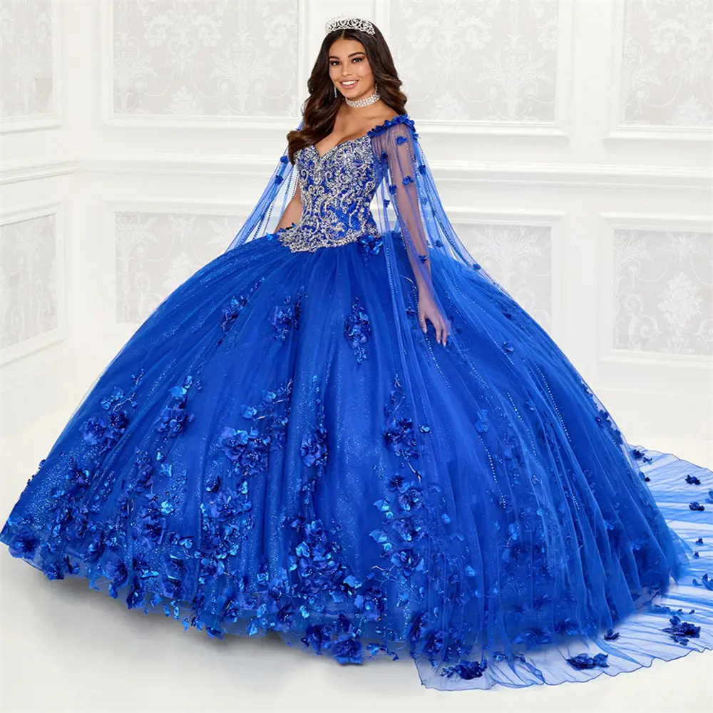 Turquoise Mexican Quinceanera Dresses Ball Gown Spaghetti Straps Tulle Floral Pearls Puffy Charro Sweet 16 Dresses 15 Anos